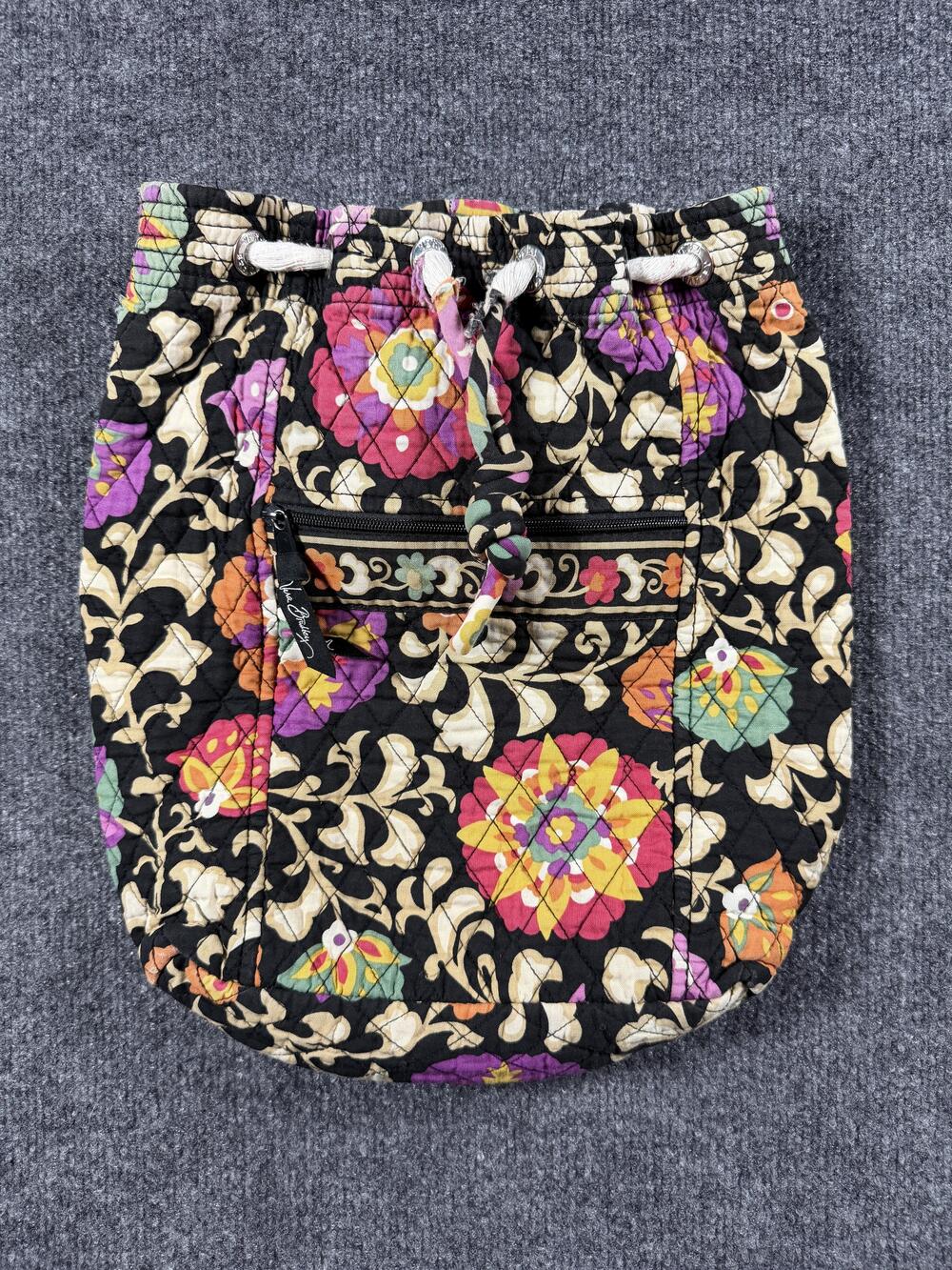 Vera Bradley Bucket Bag Womens Medium Multi Floral Quilted Drawstring Shoulder